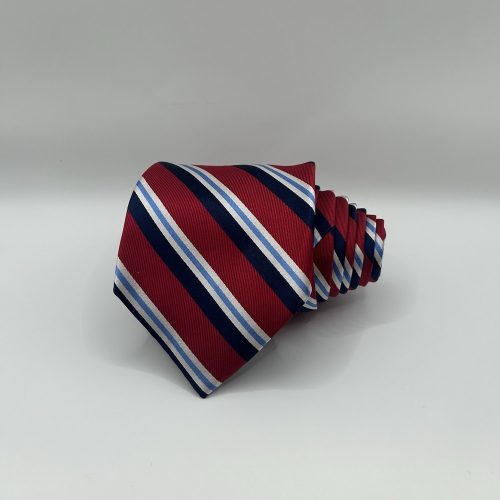 IZOD Men's Tie‎ Repp Striped Pattern 3.25 X 60 Red Blue White 100% Silk